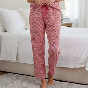 Eddie Bauer Pajama Pants Womens Size XX‎ Red White Geometric SleepwearL Cotton